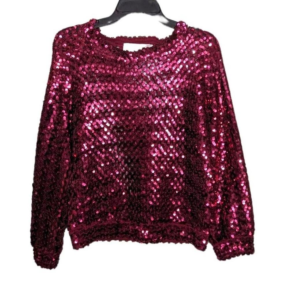 Women's Sequin Long Sleeve Sparkly Top Large